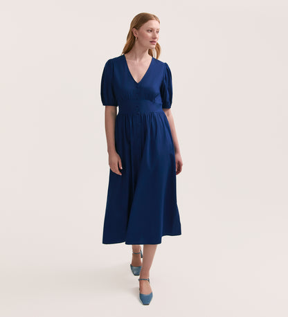 Addison Indigo Cotton Midi Tea Dress