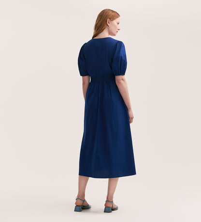 Addison Indigo Cotton Midi Tea Dress