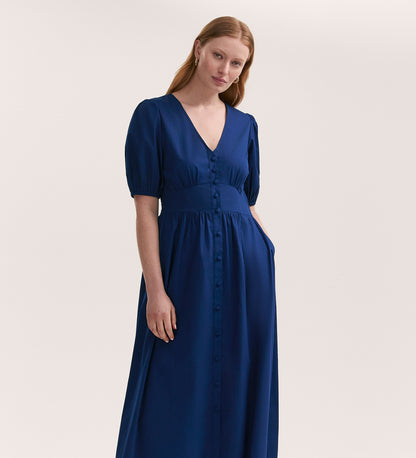 Addison Indigo Cotton Midi Tea Dress