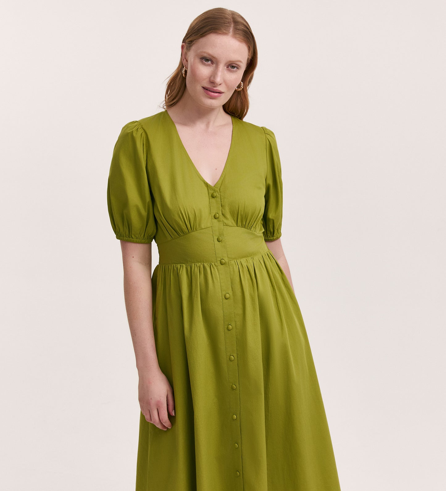 Addison Light Green Cotton Midi Tea Dress