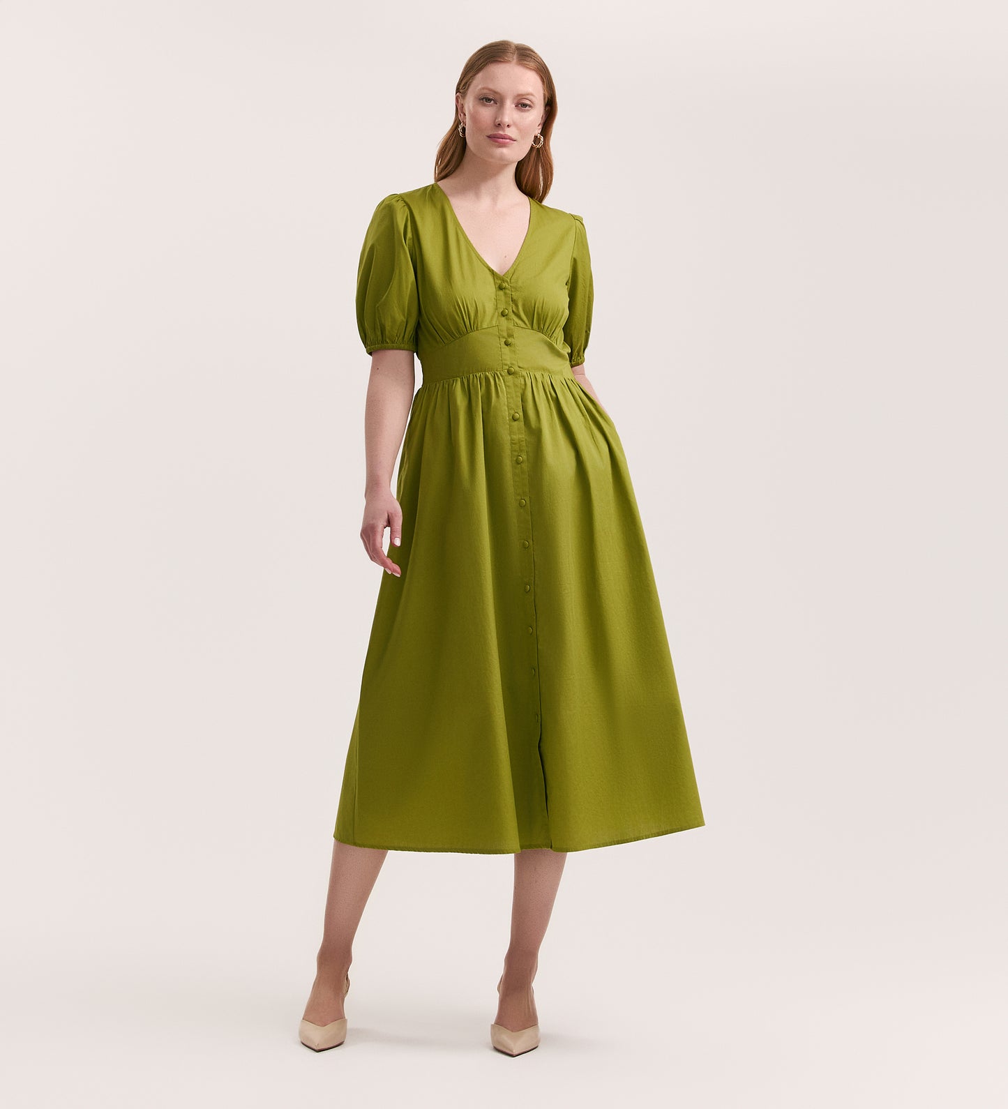 Addison Light Green Cotton Midi Tea Dress