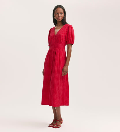 Addison Red Seersucker Midi Dress