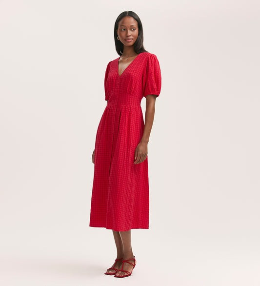 Addison Red Gingham Seersucker Midi Dress