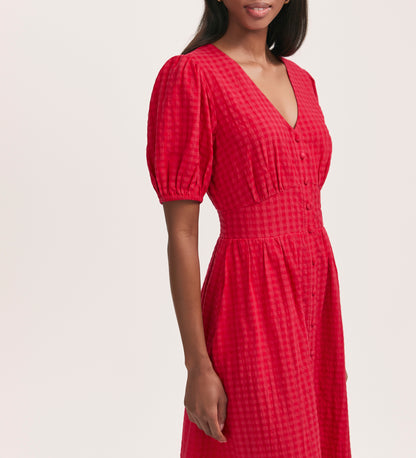 Addison Red Seersucker Midi Dress