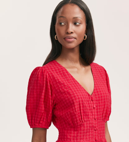 Addison Red Seersucker Midi Dress