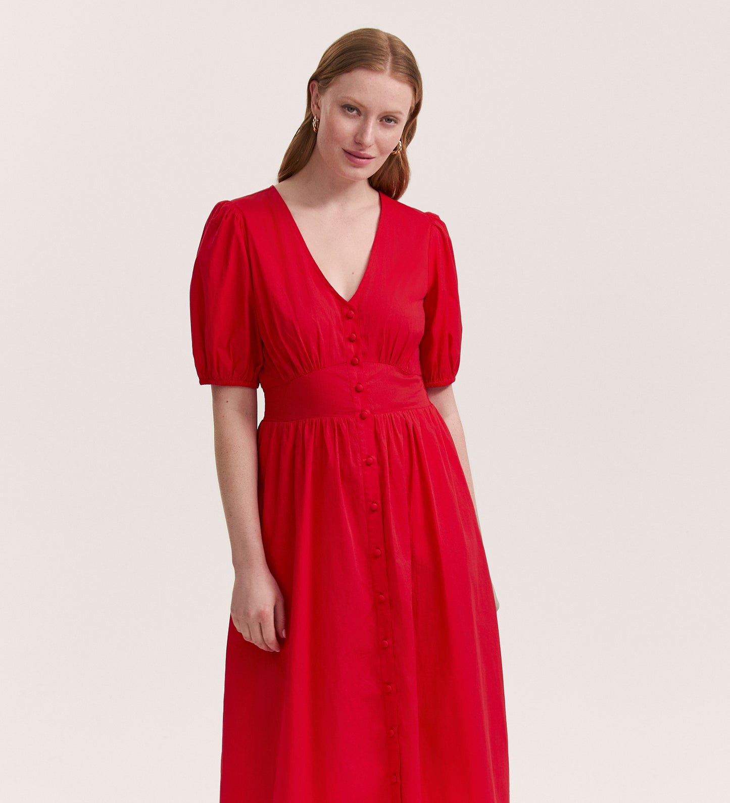 Addison Red Cotton Midi Tea Dress