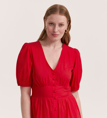 Addison Red Cotton Midi Tea Dress