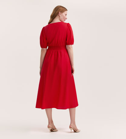 Addison Red Cotton Midi Tea Dress