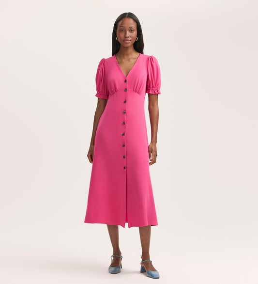 Alia Fuchsia Pink Crepe Midi Dress