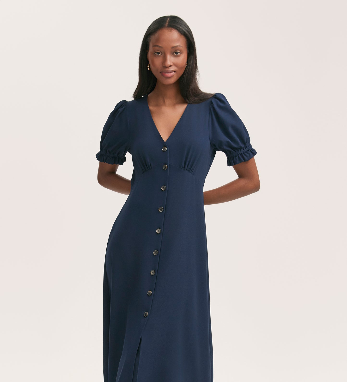 Alia Navy Crepe Midi Dress