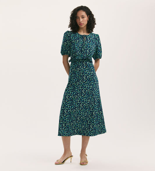 Anika Navy Ditsy Crepe Midi Tea Dress