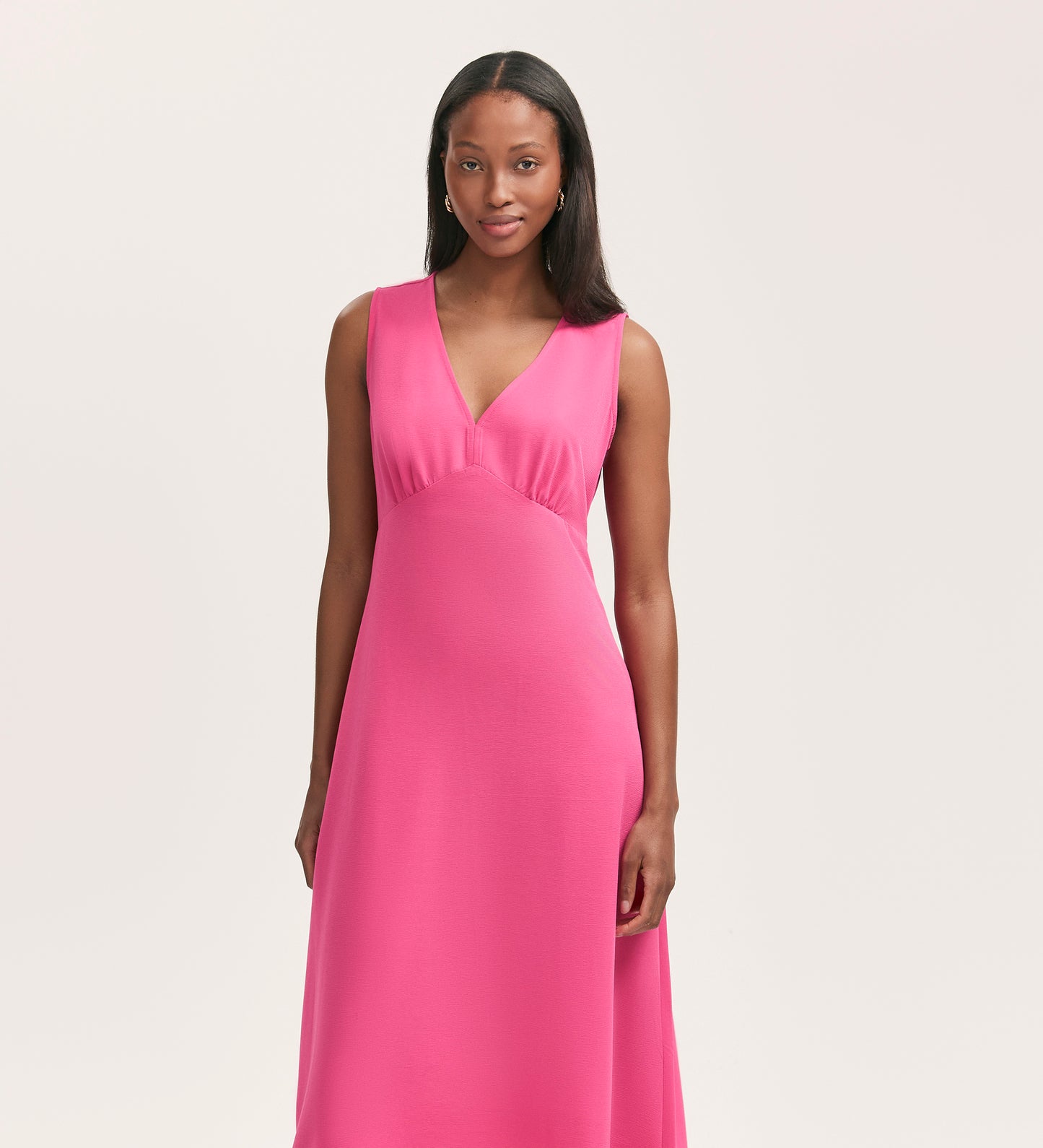 Brionie Fuchsia Pink Crepe Sleeveless Midi Dress