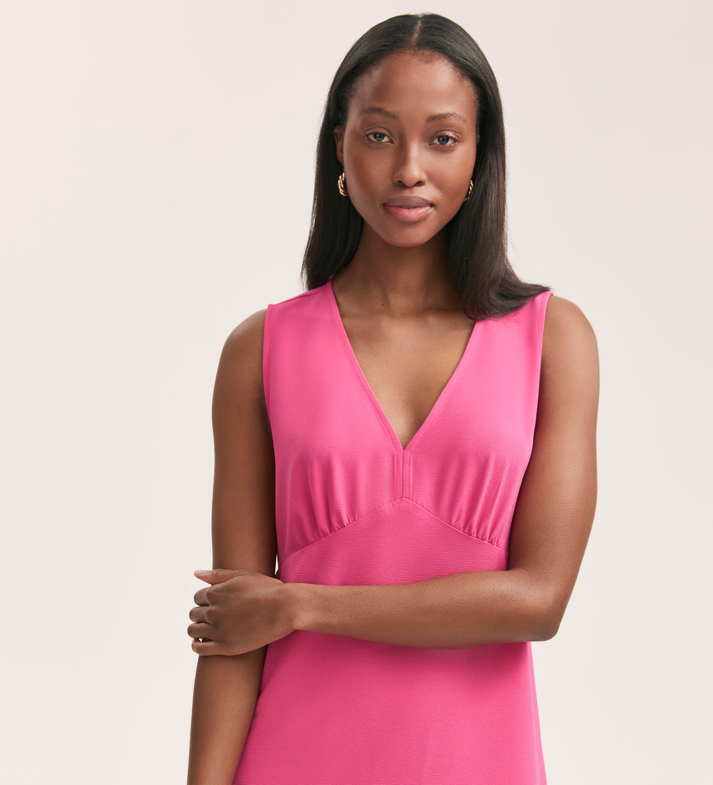 Brionie Fuchsia Pink Crepe Sleeveless Midi Dress