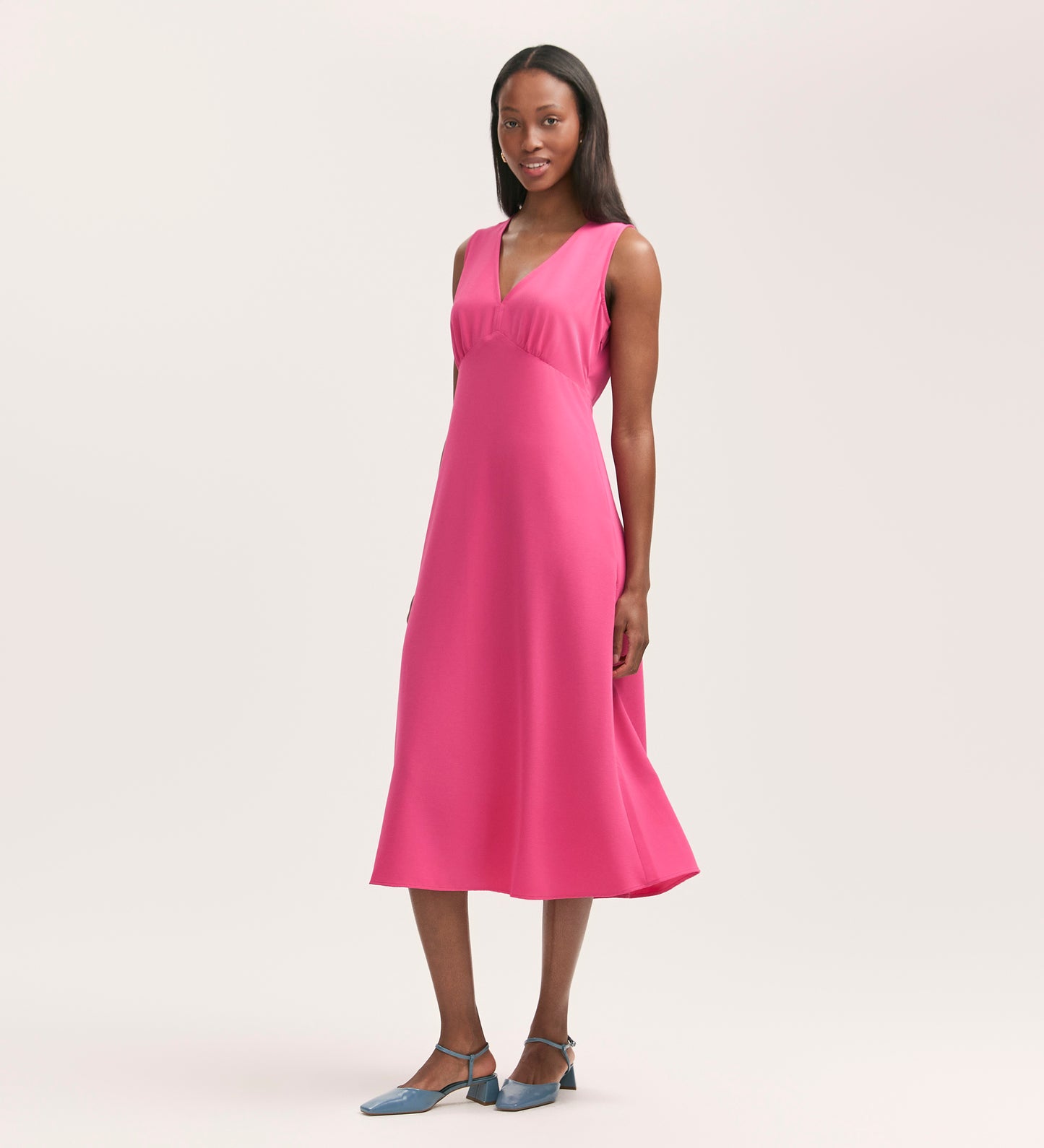 Brionie Fuchsia Pink Crepe Sleeveless Midi Dress