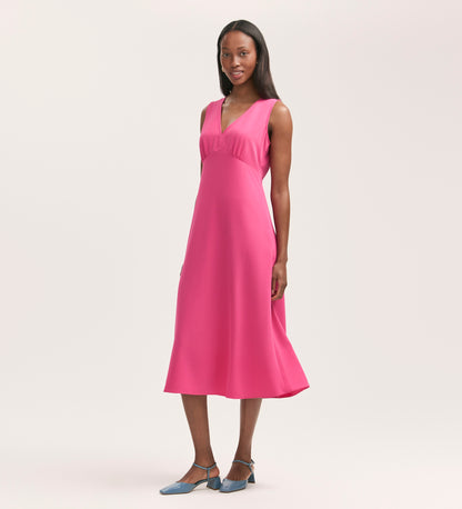 Brionie Fuchsia Pink Crepe Sleeveless Midi Dress