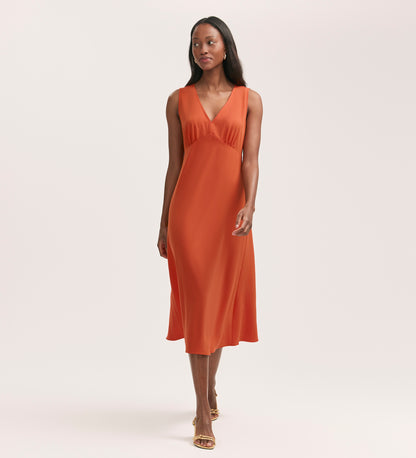 Brionie Orange Crepe Sleeveless Midi Dress