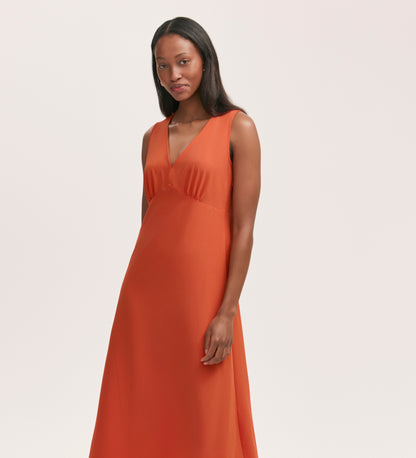 Brionie Orange Crepe Sleeveless Midi Dress