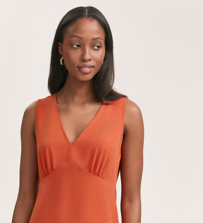 Brionie Orange Crepe Sleeveless Midi Dress