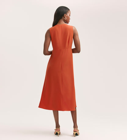 Brionie Orange Crepe Sleeveless Midi Dress