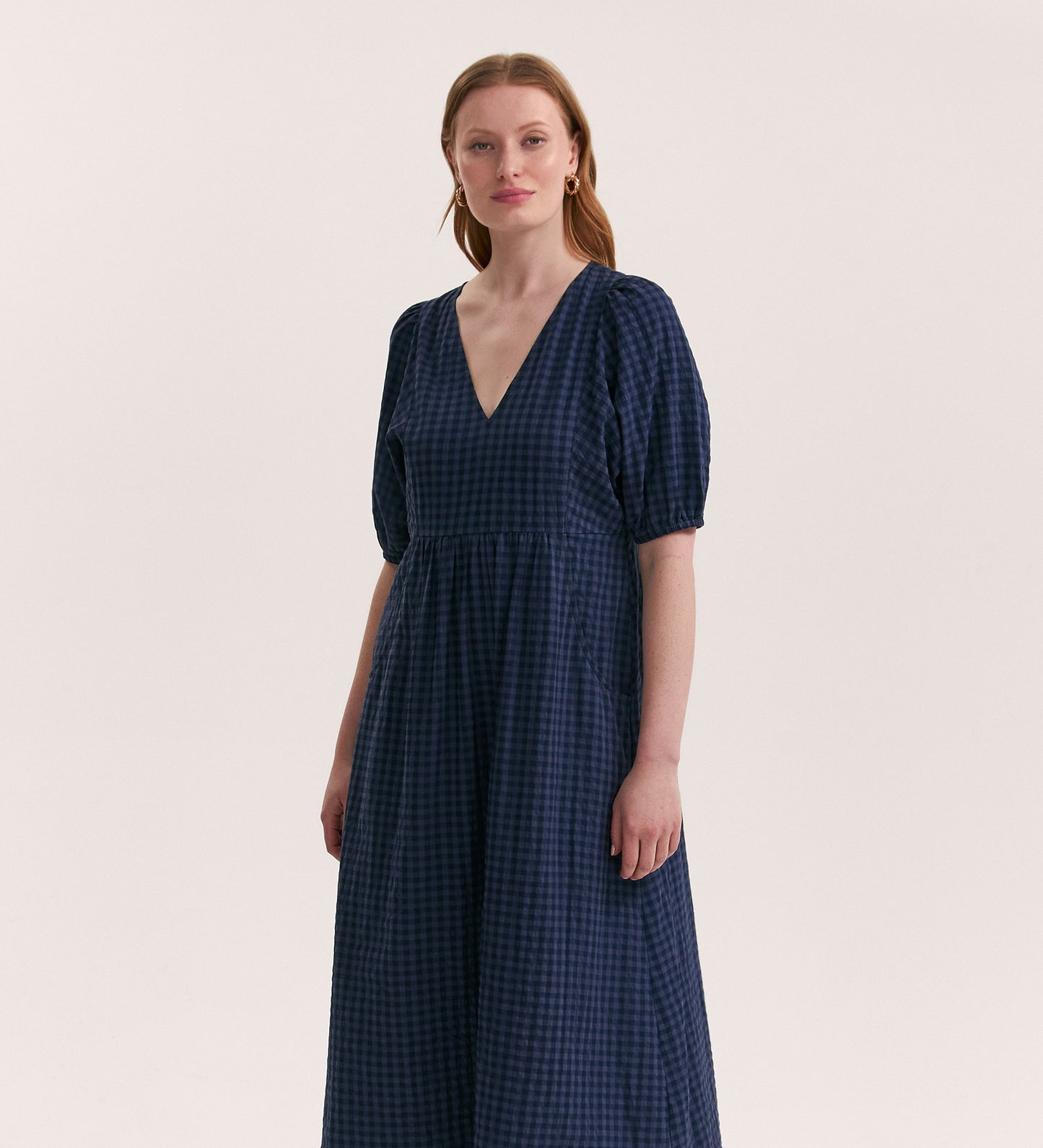 Chloe Navy Seersucker Midi Dress