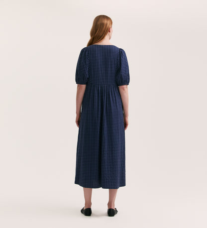 Chloe Navy Seersucker Midi Dress