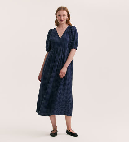 Chloe Navy Seersucker Midi Dress