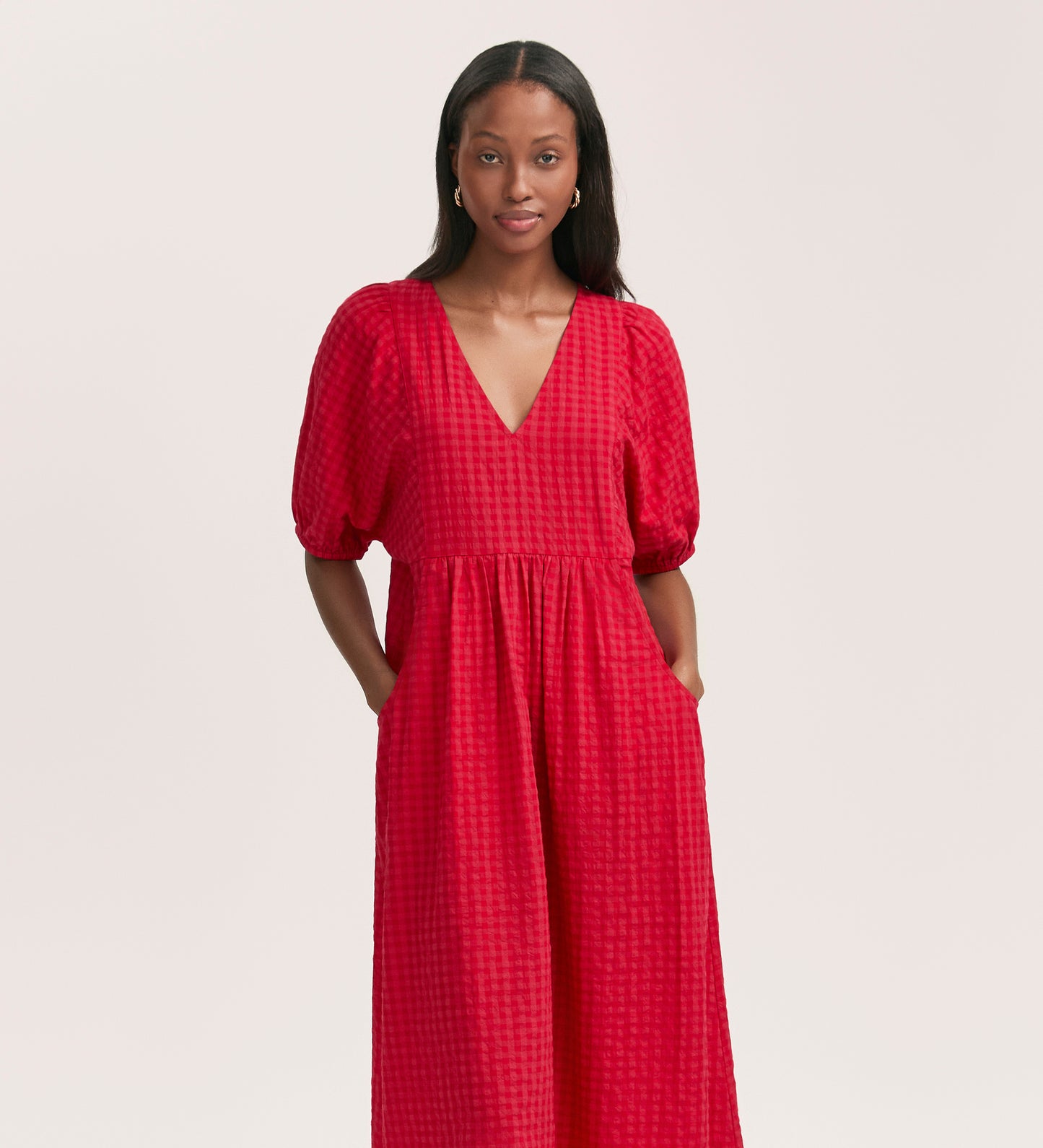 Chloe Red Seersucker Midi Dress