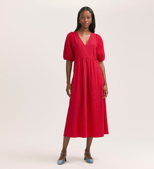 Chloe Red Seersucker Midi Dress