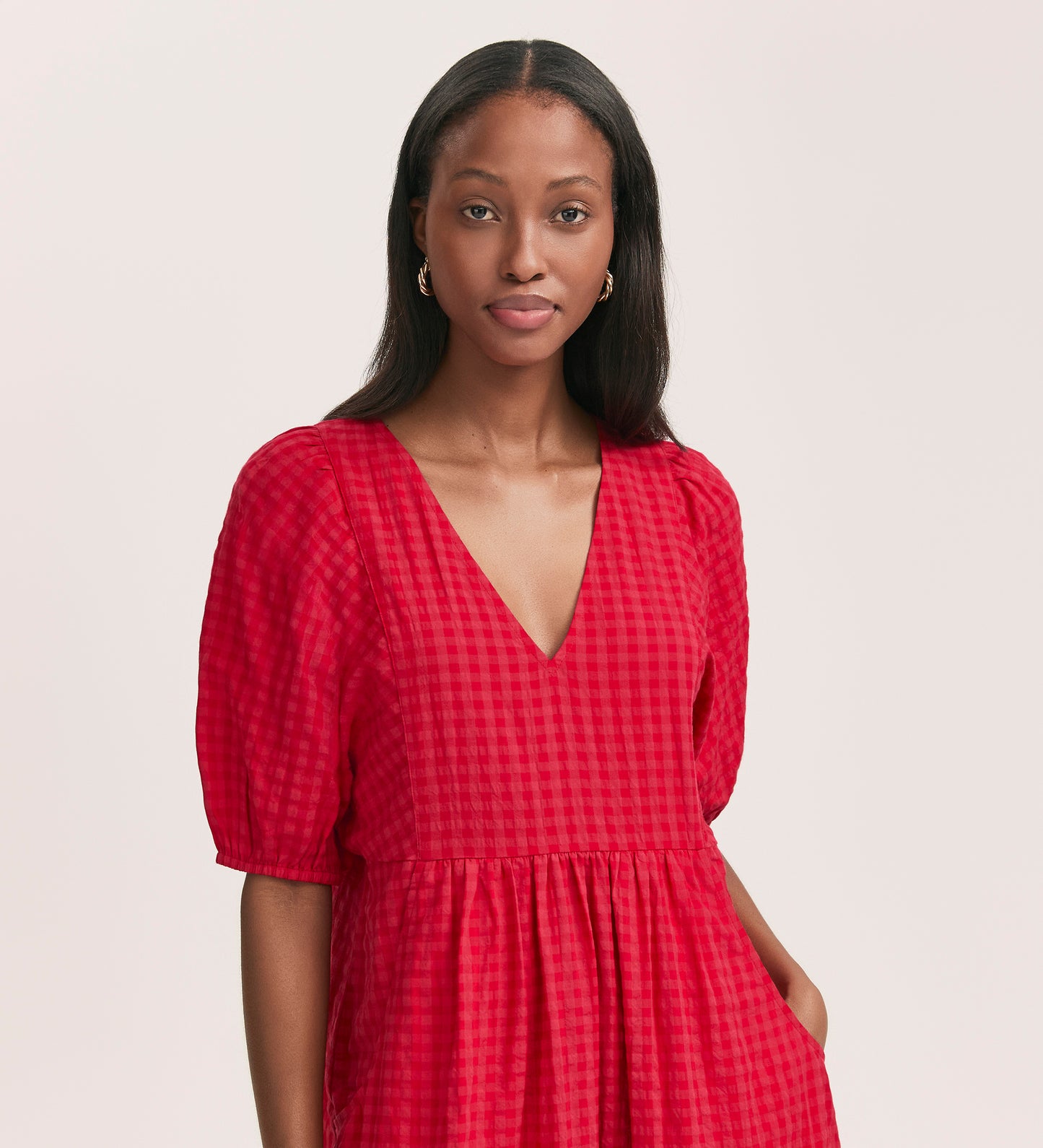 Chloe Red Seersucker Midi Dress