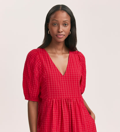 Chloe Red Seersucker Midi Dress