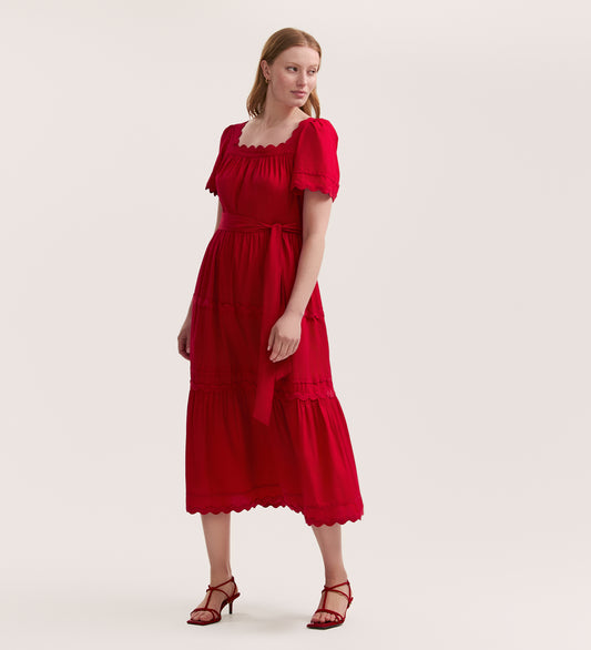 Corina Red Cotton Midi Dress