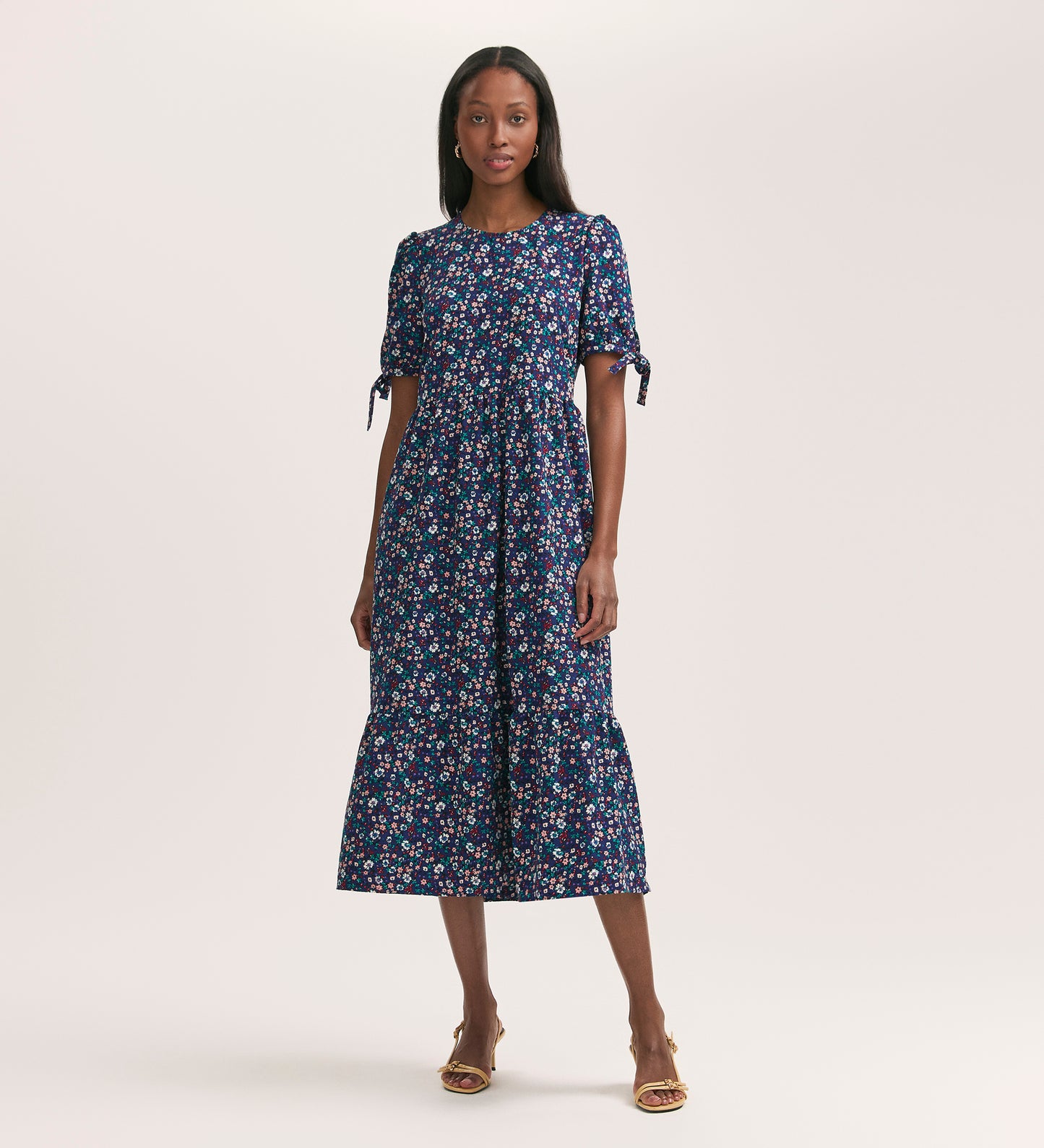 Demi Navy Ditsy Crepe Midi Tiered Dress