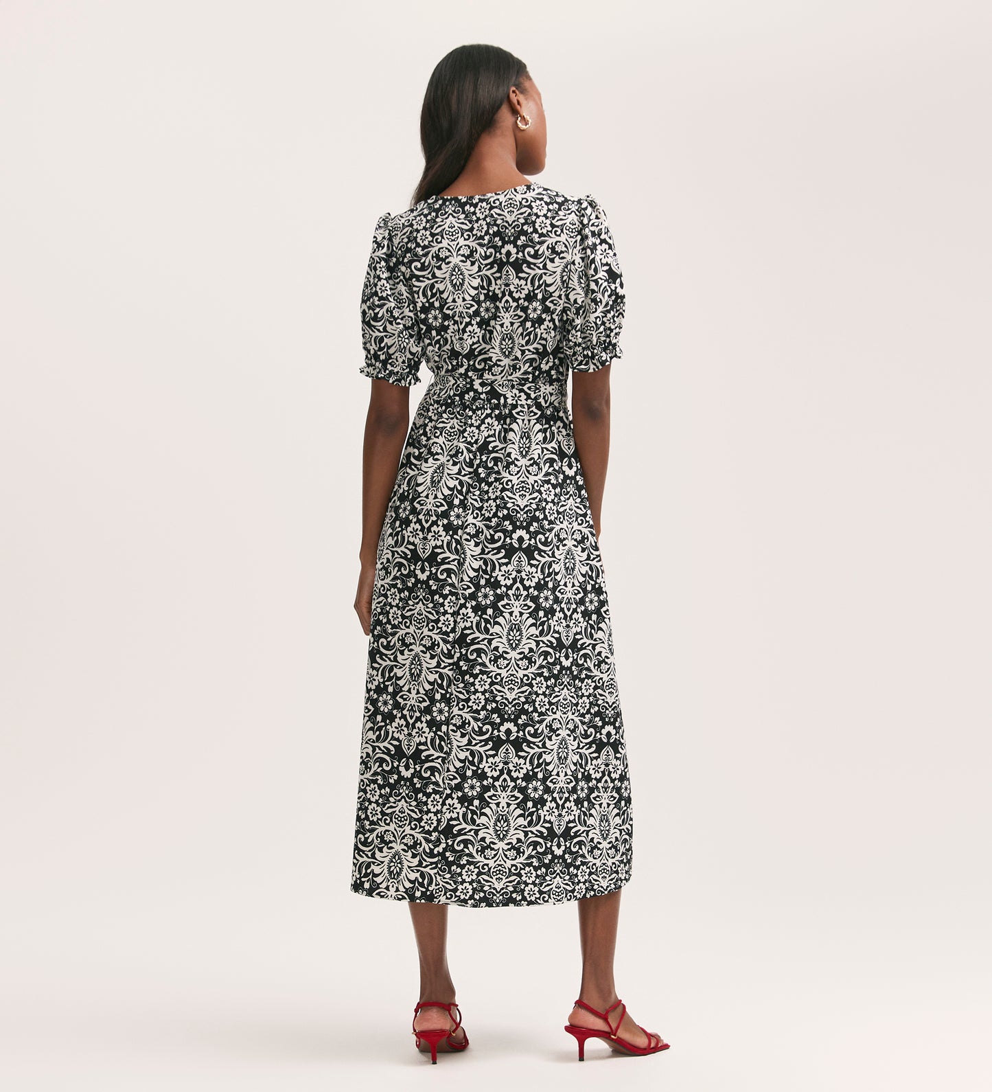 Everleigh Black Paisley Crepe Midi Dress