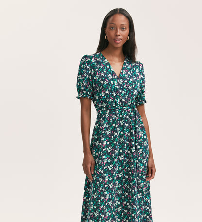 Everleigh Navy Flower Crepe Midi Dress