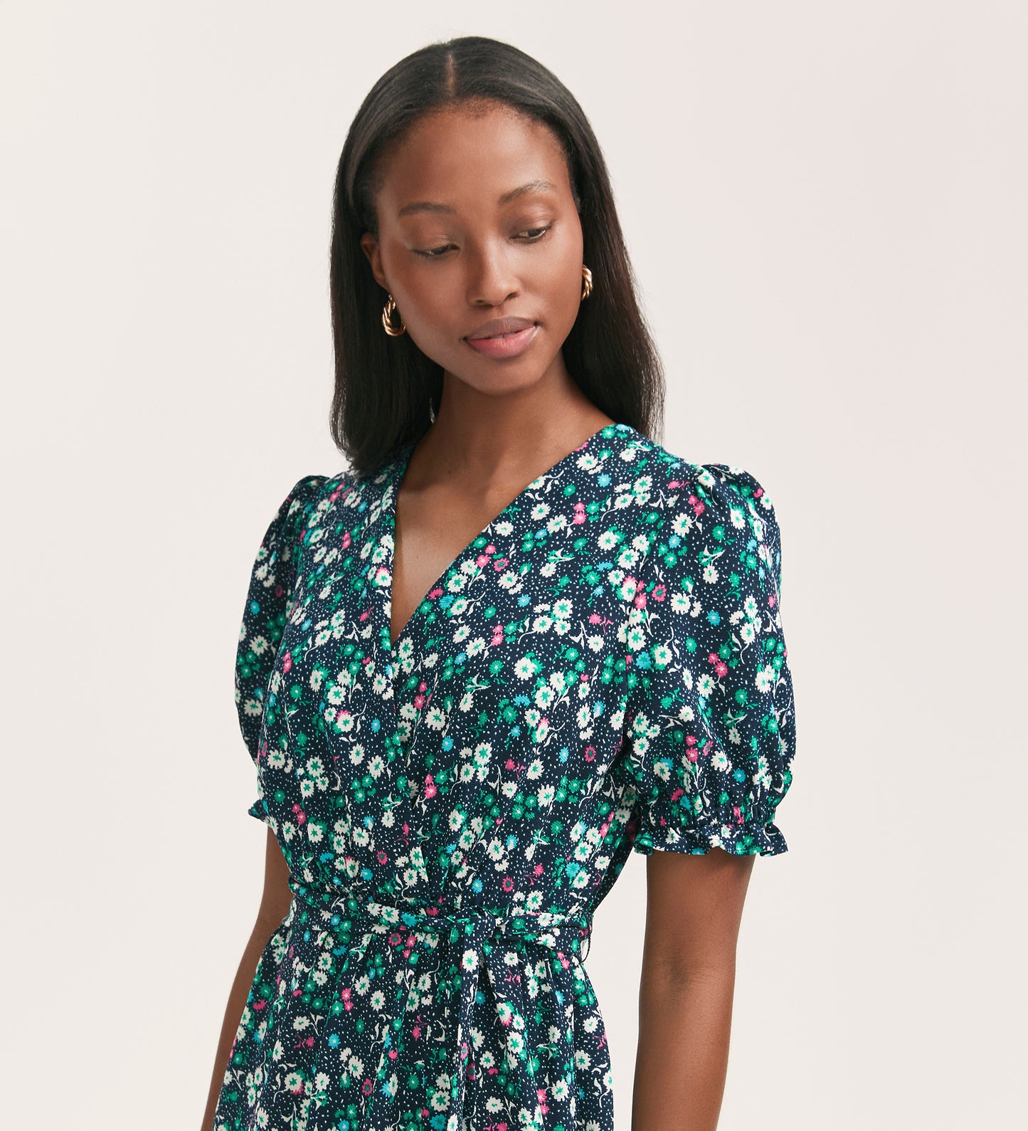 Everleigh Navy Flower Crepe Midi Dress