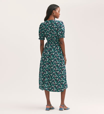 Everleigh Navy Flower Crepe Midi Dress