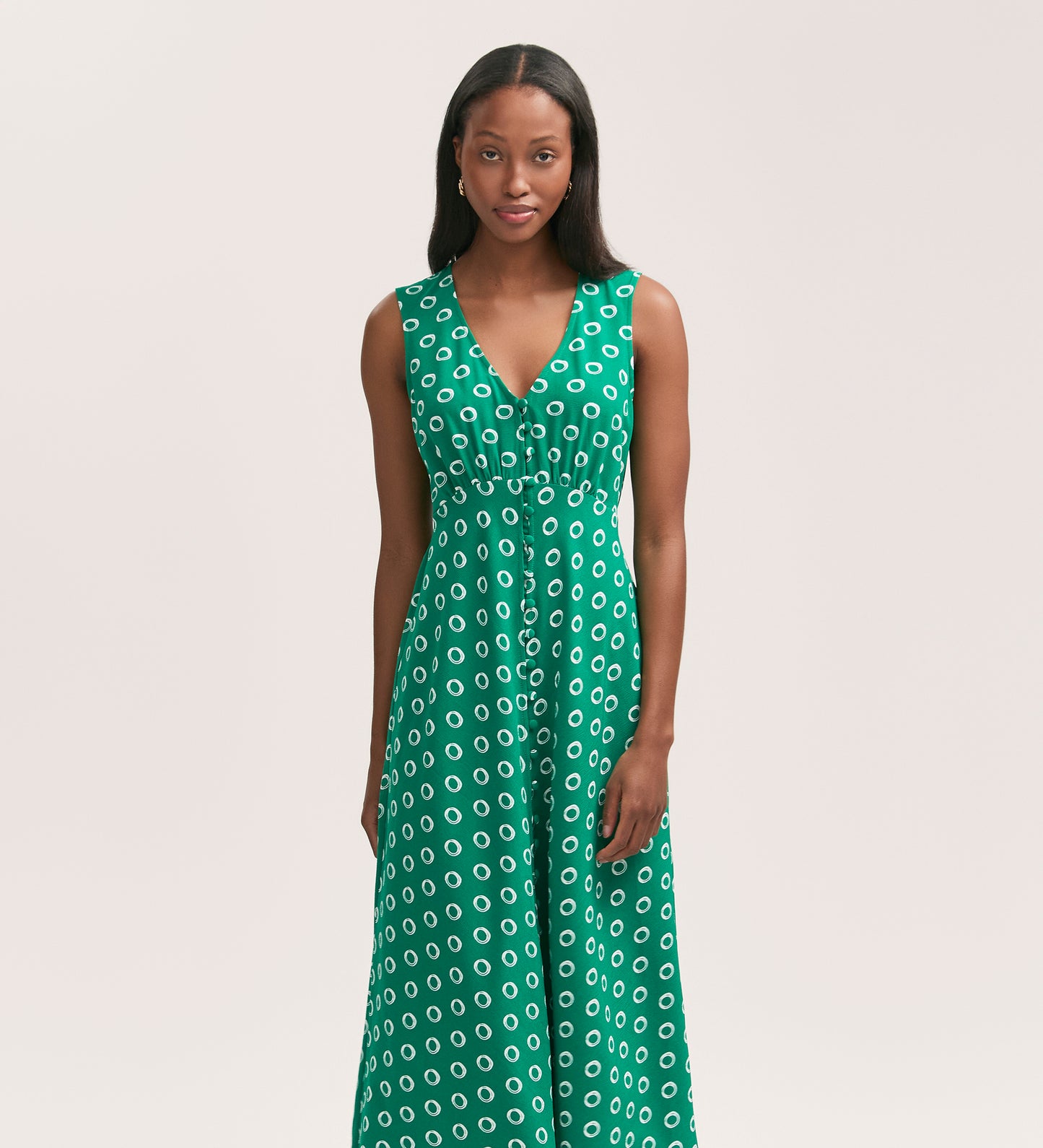 Flora Green Polka Dot Midi Dress