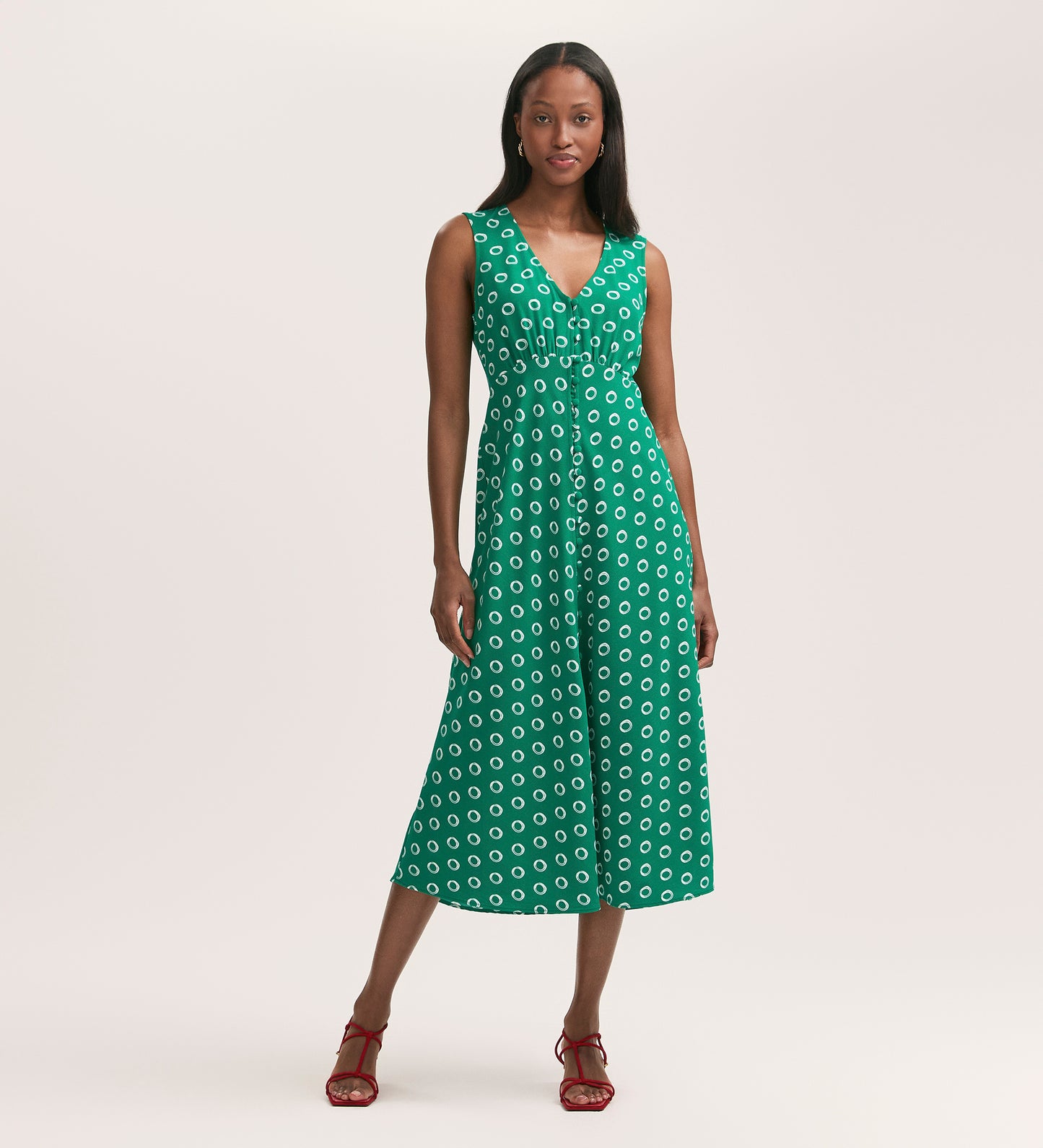 Flora Green Polka Dot Midi Dress