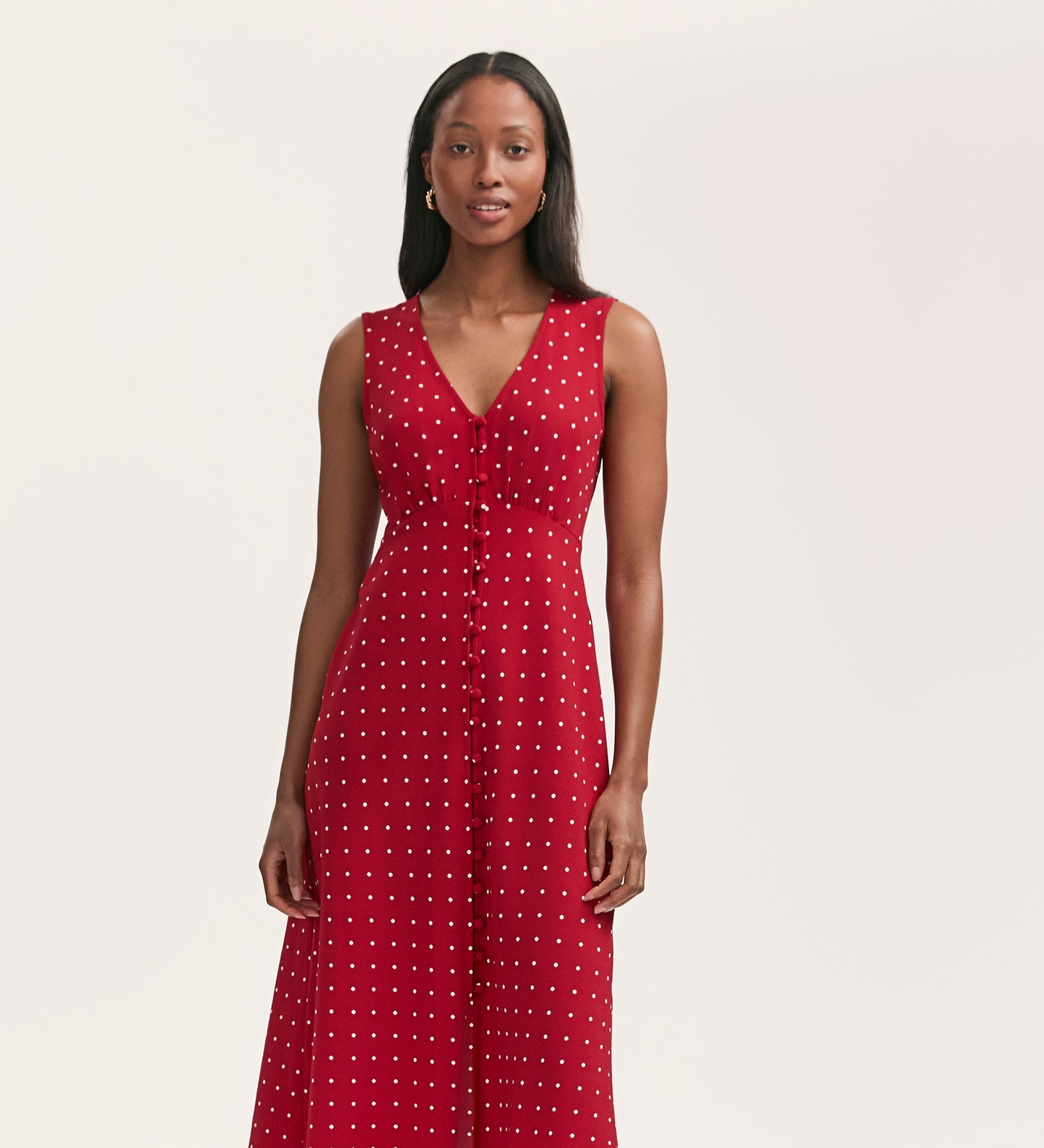 Flora Red Polka Dot Midi Dress