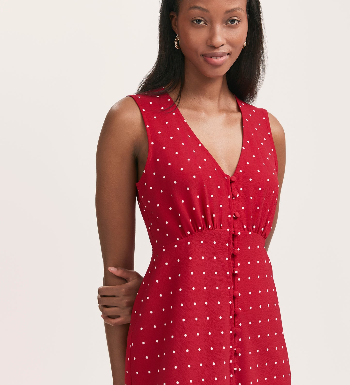 Flora Red Polka Dot Crepe Midi Dress