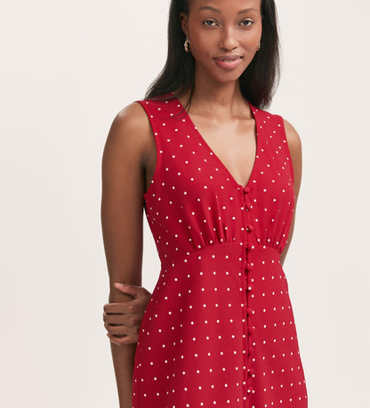 Flora Red Polka Dot Midi Dress