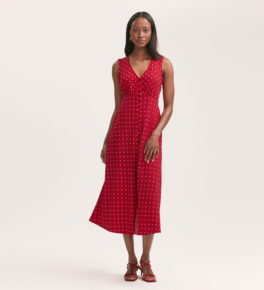 Flora Red Polka Dot Midi Dress