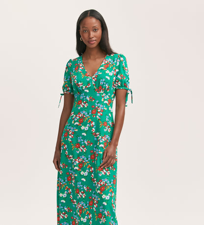 Gabriella Green Floral Crepe Midi Dress