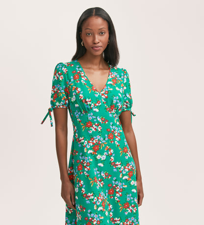 Gabriella Green Floral Crepe Midi Dress