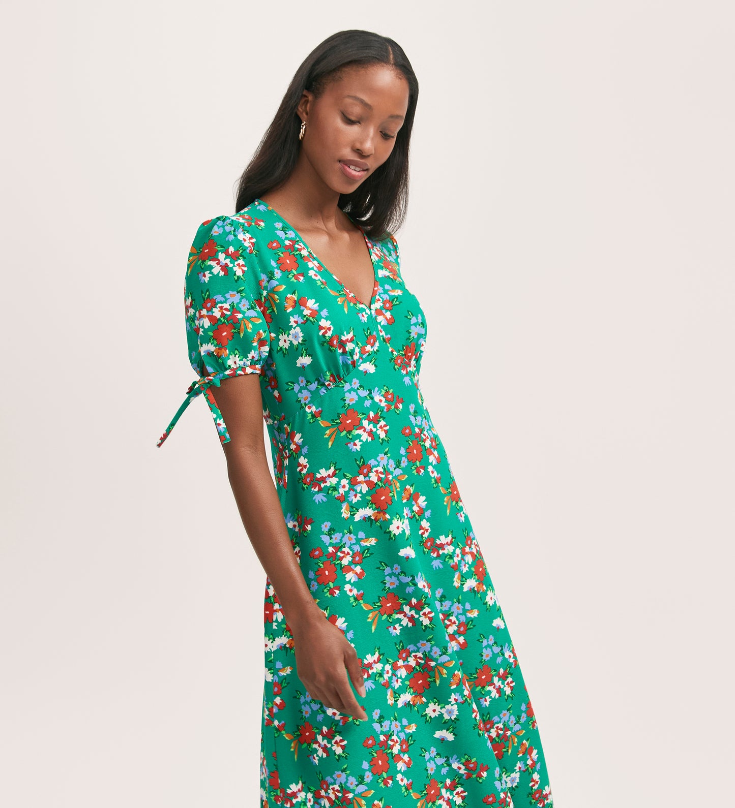 Gabriella Green Floral Crepe Midi Dress