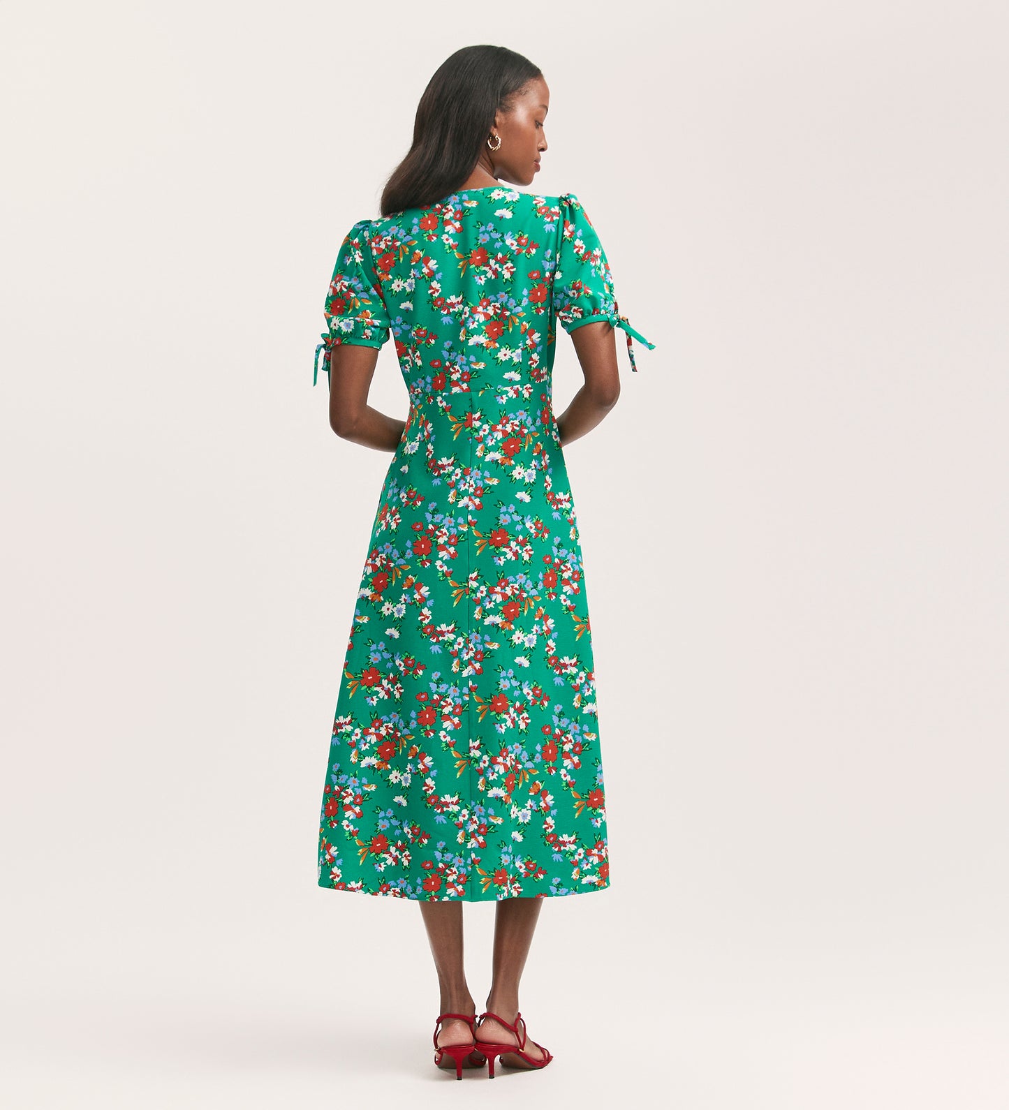 Gabriella Green Floral Crepe Midi Dress