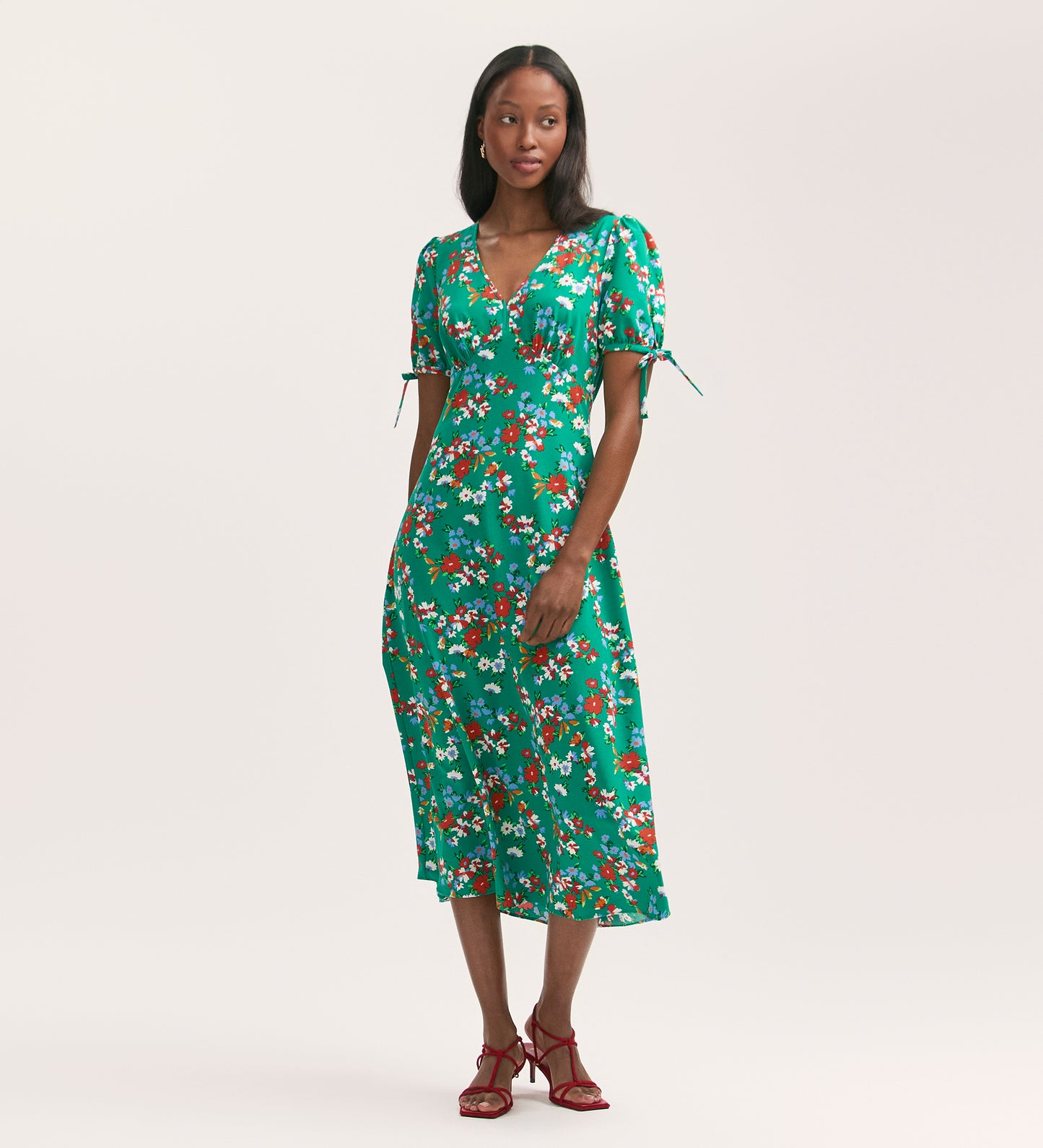 Gabriella Green Floral Crepe Midi Dress