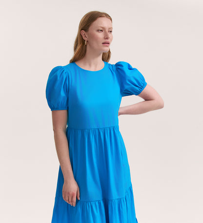 Genevive Blue Cotton Midi Dress