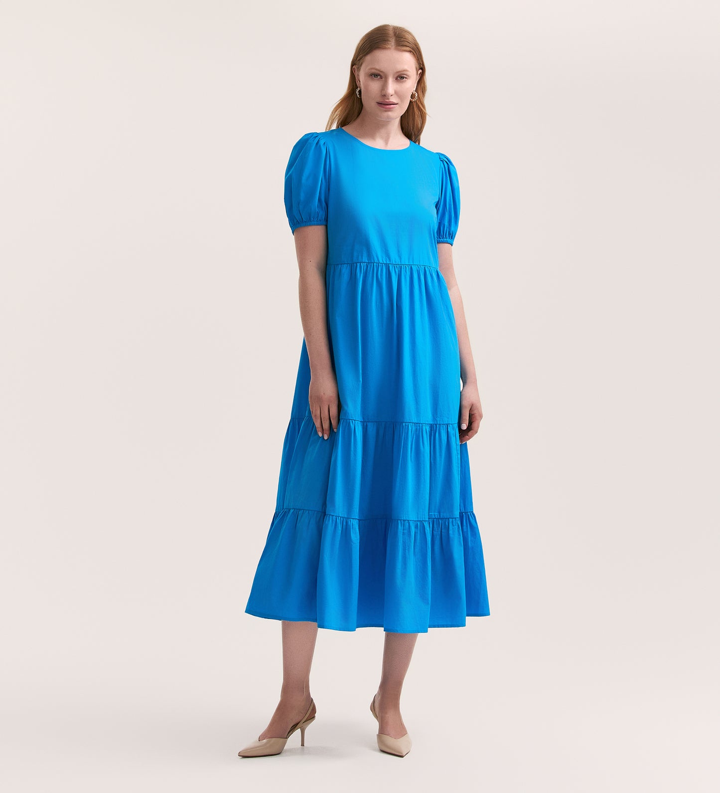 Genevive Blue Cotton Midi Dress