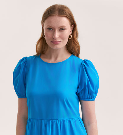 Genevive Blue Cotton Midi Dress